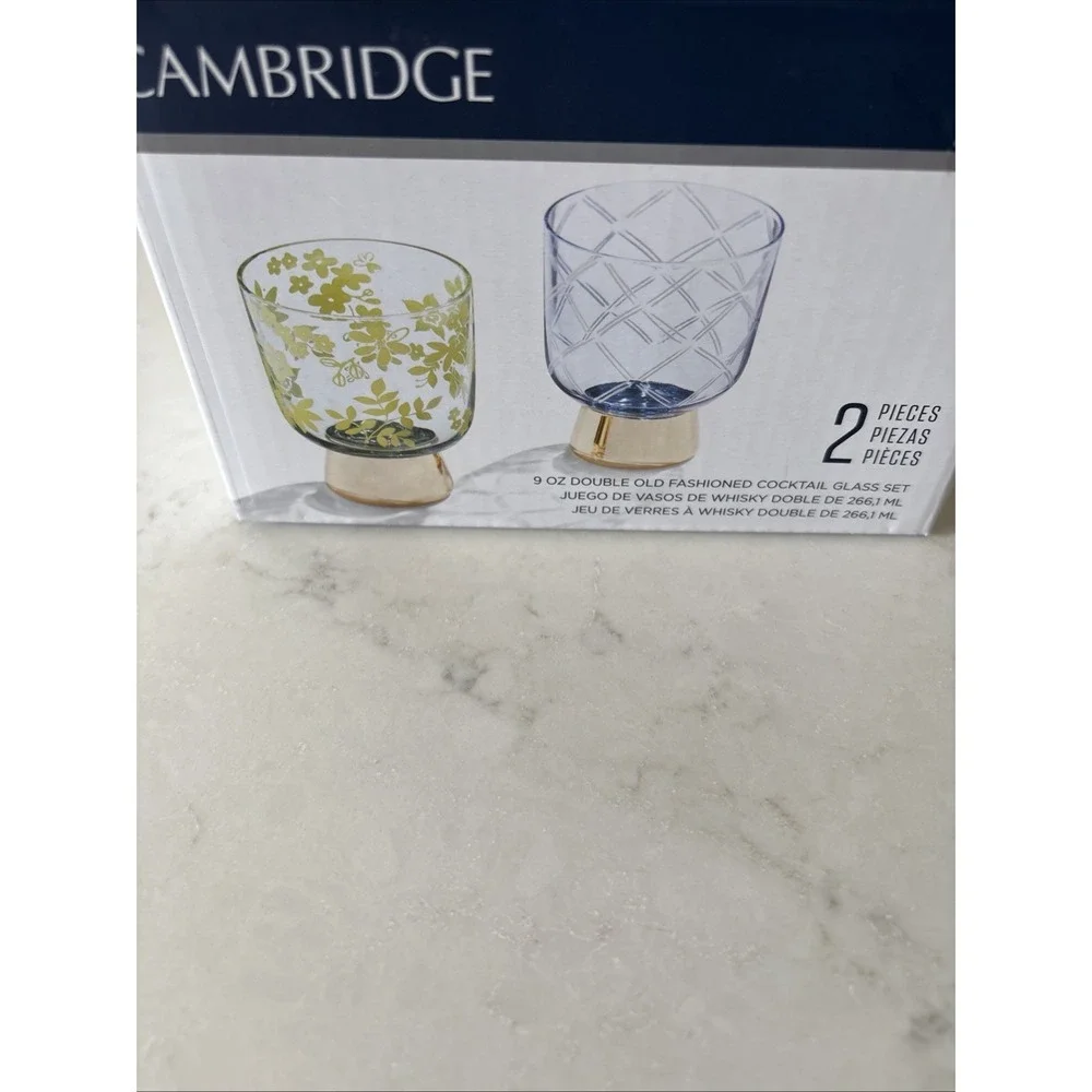 Cambridge Double Old Fashioned 9 Oz Two Piece Set Cocktail Glasses‎ Gold Bottoms